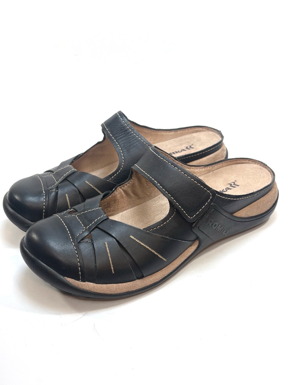 Romika Black Leather Slip-On Clog Mules | 41